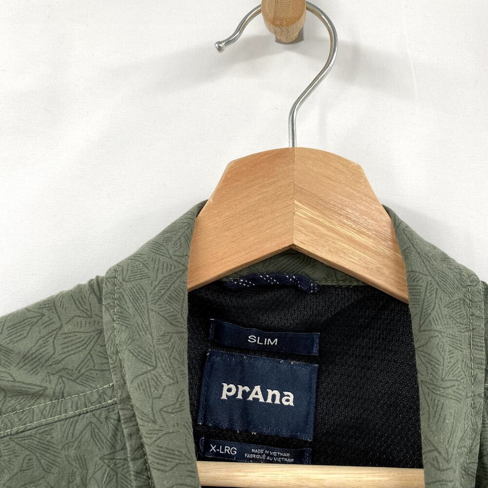 Prana Green Patterned Lightweight button down XL … - image 3